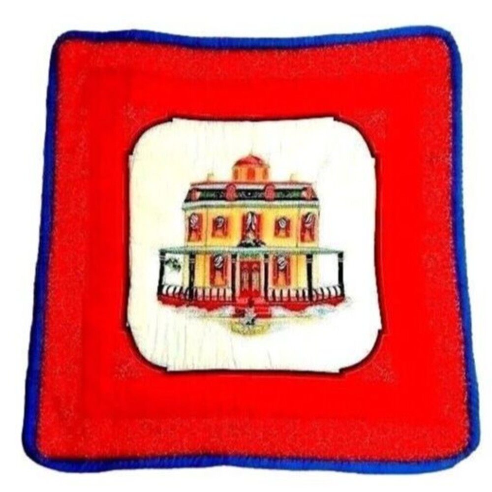 Victorian House Pillow Cover Sham Quilted Zipper Blue Red 16-in sq. Gift NEW